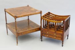 A modern mahogany canterbury and a yew wood two-tier side table. The former 46 cm wide.