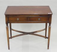 A modern Strongbow Furniture two-drawer side table with a leather-lined slide. 83.5 cm wide.
