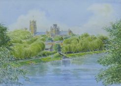 A S ENGLISH, 'Ely Cathedral from the River', watercolour, signed,