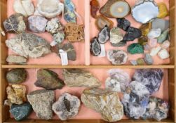 A tabletop display cabinet containing various mineral specimens. 49.5 x 40 cm.