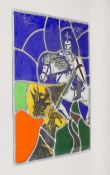 A leaded stained glass panel depicting St George and the Dragon. 85 x 58 cm.