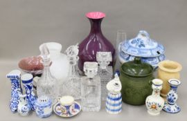 A quantity of various decorative porcelain and glass. The tureen 33 cm wide.