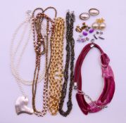 A quantity of costume jewellery, comprising of five necklaces and six pairs of earrings.
