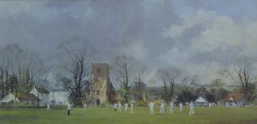 ROY PERRY R I, 'The Opening Match', print, framed and glazed. 27.5 x 56.5 cm.