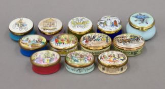 A collection of boxed English Enamels and Bilston and Battersea Enamels boxes.