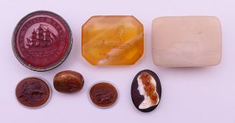 A collection of antique intaglios. The largest 2.5 cm long.