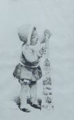 W WELSLY, 'A Critical Moment', etching, signed in pencil to margin, framed and glazed. 28 x 17.5 cm.