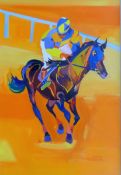 MICHELLE SCRAGG, 'The Winner', oil on board, signed and dated '99, framed and glazed. 82 x 56 cm.