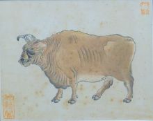 CHINESE SCHOOL, 'Cow', watercolour, with red seal marks, framed and glazed. 25 x 31.5 cm.