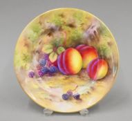 A Royal Worcester porcelain plate painted with fruit and signed H Ayrton. 22 cm diameter.