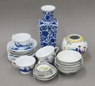 A quantity of Chinese porcelain. The blue and white vase 26 cm high.