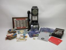 Various collectables comprising replica c1950s payphone, approx. H49cm; Silverstone pewter plaque to