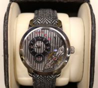 Glashutte Panolverse XL stainless steel wristwatch on later tweed strap, signed grey finish Côtes de