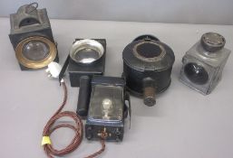 Small collection of vintage utility and transport lamps to incl. tinned and japanned metal railway