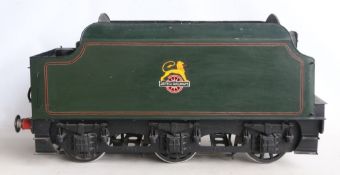 Large homebuilt static wooden BR green tender model with loose coal load, some restoration required,