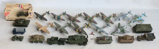 Collection of unboxed diecast aircraft models and vehicles from Dinky and Solido to include 2x