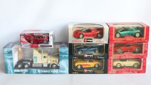 Six boxed 1/18 scale diecast sports car models to include a Dodge Viper, Ferrari F50 and 1957