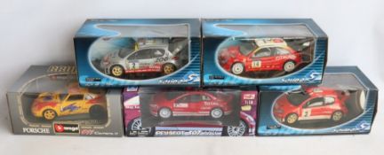 Five boxed 1/18 scale diecast rally and GT car models to include 3x examples from Solido, Citroen