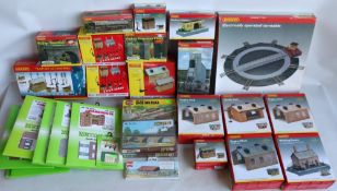 Collection of OO/HO gauge model railway layout accessories from Hornby, Busch, Faller, Airfix and