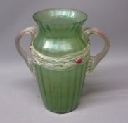 Loetz style amphora vase, green bohemian glass, H18cm