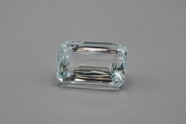 Loose faceted emerald-cut aquamarine, weighing 45.12ct, comprising a rectangular faceted scissor-cut