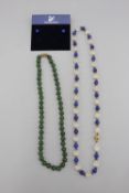 Hallmarked 9ct yellow gold lapis lazuli and cut crystal strung necklace, comprised of alternating