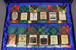Fortnum & Mason gift boxed tartan set of 12 single malt whisky miniatures, aged 12 years, c100ml