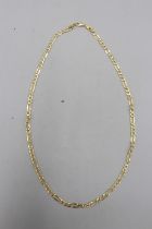 Hallmarked 14ct yellow gold curb link Figaro necklace, with lobster claw clasp. 4mm gauge and 20"