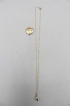 9ct yellow gold pendants, comprised of a hallmarked 9ct yellow gold heart locket with small pavé