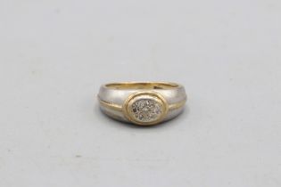 Hallmarked 9ct yellow gold pavé diamond signet ring, comprised of 7 small round cut diamonds pavé