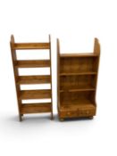 Pine Slender Bookcase, 135cm high, 53.5cm wide, another set with two lower drawers (2).