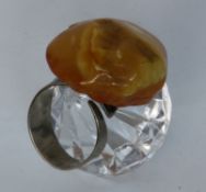 GROSSER BERNSTEINRING. Silber mit