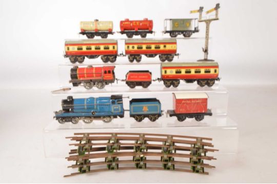 Chad Valley O Gauge Clockwork Trains, a BR blue 4-4-0 and Tender 10138 ...