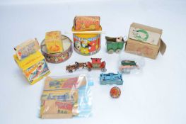 Circa 1940's -1960's boxed and unboxed Girls and Boys Tinplate wood and plastic Toys by Tri-ang Chad