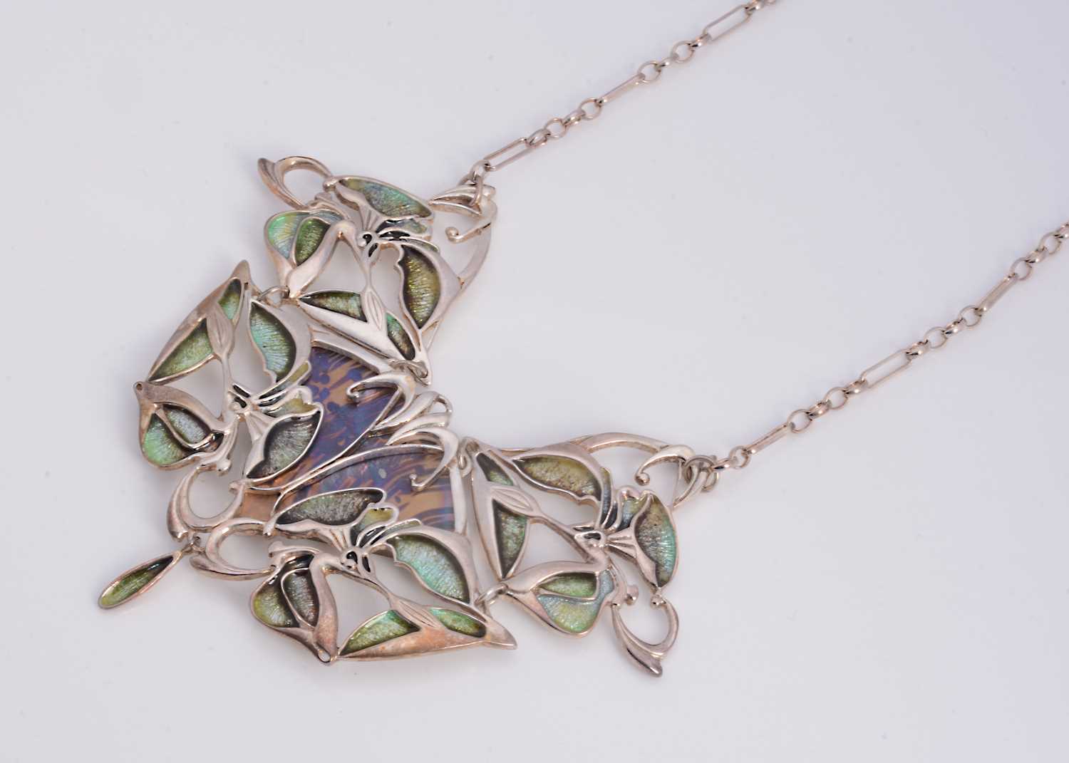 An silver enamelled & glass Pat Cheney 'Chene d'Glas' three part ...