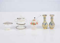 19th century glass and wood dolls’ house vessels,