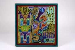 An original Jose Benitez Sanchez Huichol yarn painting,