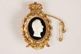 A Regency era gold brooch from Watier's Fête of 1814 with a Tassie cameo of the Duke of Wellington,