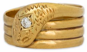 JOHN HENRY WYNN, AN EARLY 20TH CENTURY GOLD SNAKE RING