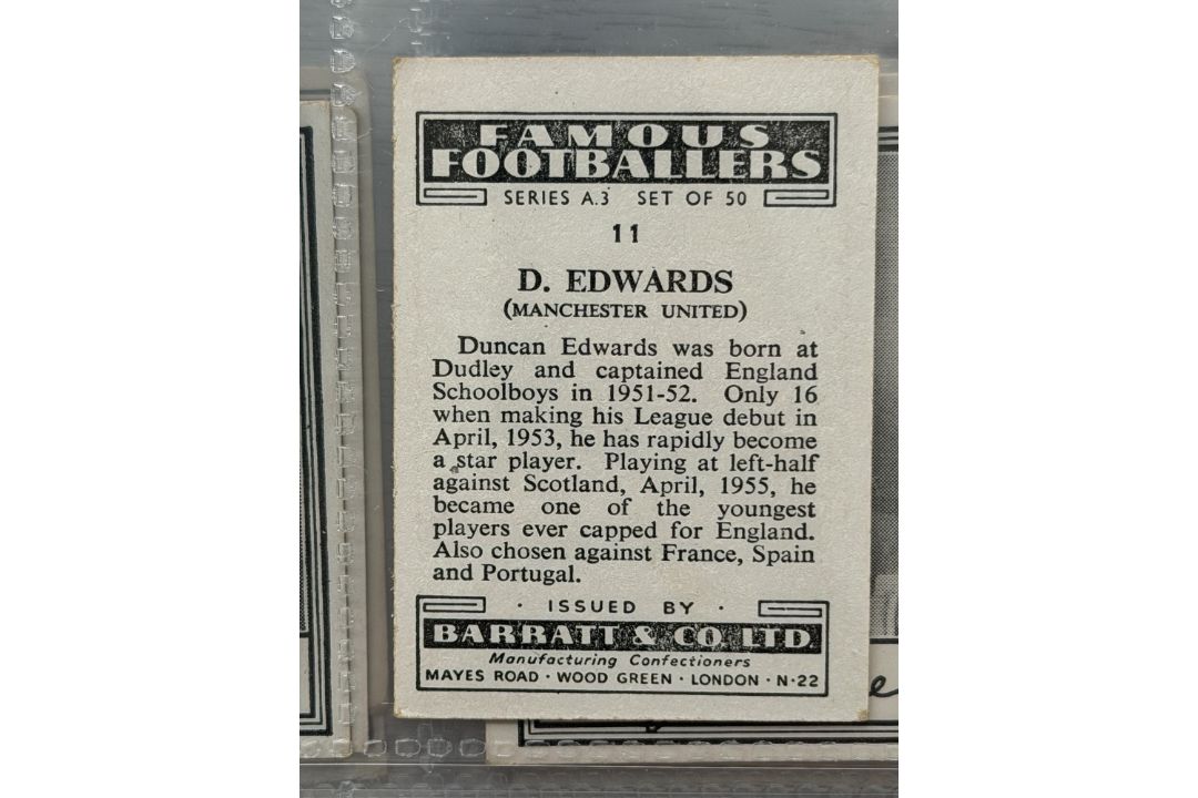 BARRATT & CO FAMOUS FOOTBALLERS TRADE CARDS, A3, FULL SET OF 50 CARDS, DUNCAN EDWARDS OF - Image 4 of 6