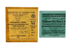 MANCHESTER UNITED AWAY VERSUS MANCHESTER CITY 1970s FOOTBALL TICKET STUBS, 19/11/1969, 27/9/1975.