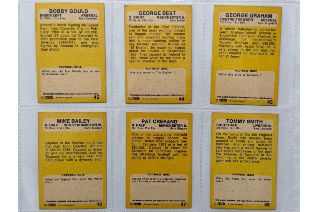 A&BC GUM YELLOW BACK FOOTBALL TRADE CARDS, 1-54, 55-101, FULL SETS, GEORGE BEST (MANCHESTER - Image 2 of 5