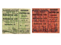 MANCHESTER UNITED VERSUS MANCHESTER CITY 1970s FOOTBALL TICKET STUBS, 17/12/1969, 28/3/1970.