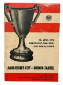 1970 ECWC FINAL FOOTBALL PROGRAMME, GORNIK ZABRZE VERSUS MANCHESTER CITY, 29/4/1970. MINOR EDGE