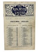 MANCHESTER UNITED VERSUS LEICESTER CITY 1924/25 FOOTBALL PROGRAMME, 30/8/1924. LIGHT FOLDS.