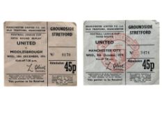 MANCHESTER UNITED 1974/75 FOOTBALL TICKET STUBS, LEAGUE CUP, MANCHESTER CITY, MIDDLESBROUGH.