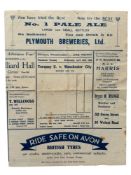 TORQUAY UNITED VERSUS MANCHESTER CITY 1929/30 FOOTBALL PROGRAMME, 30/4/1930. CREASING, MINOR MARKS.