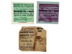 COLLECTION OF MANCHESTER UNITED FOOTBALL TICKET STUBS, 1960/70s, VERSUS MANCHESTER CITY.