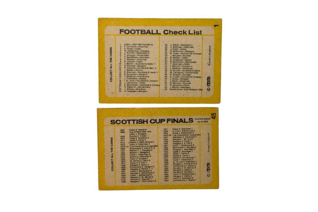1968 A&BC SCOTTISH YELLOW BACK FOOTBALL TRADE CARDS, CELTIC (CHECKLIST), DUNFERMLINE, TEAMGROUP - Image 2 of 2