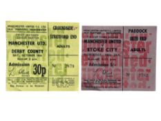 MANCHESTER UNITED 1960/70s FOOTBALL TICKET STUBS, STOKE CITY 28/1/1967, DERBY COUNTY 16/10/1971.
